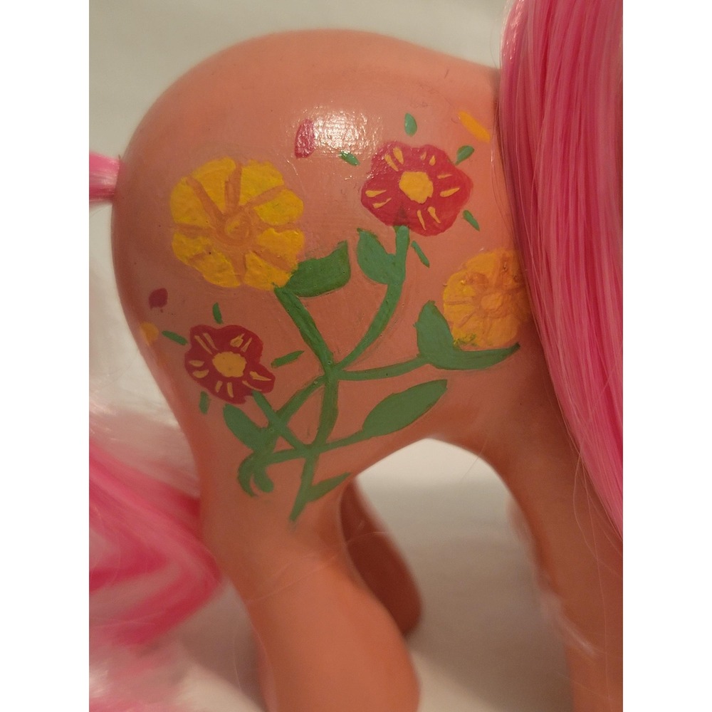CUSTOM Little Pony G1 Sweet Clover Vintage Pink Peach Flowers OOAK REPAINT - Picture 2 of 7